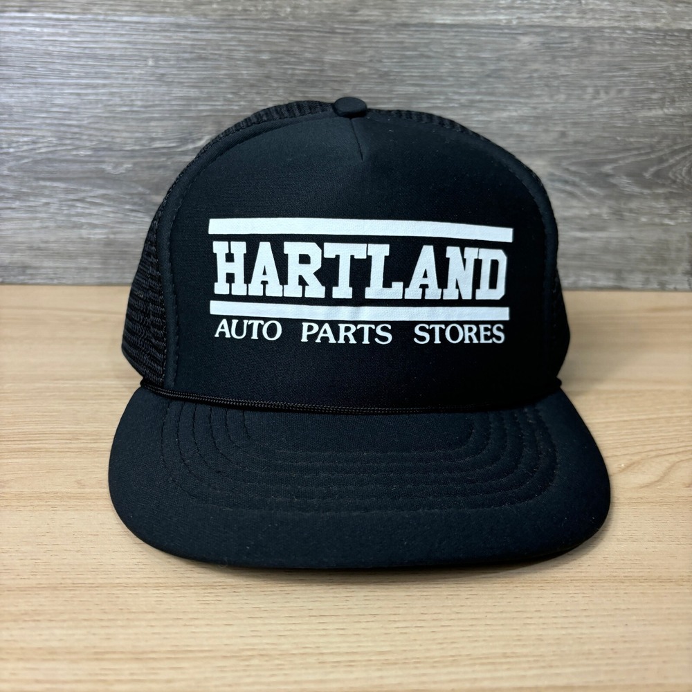 Vintage Hartland Auto Parts Hat Cap Snapback Black Trucker Adjustable